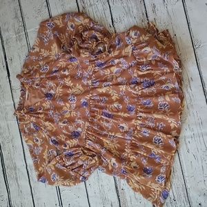 Altar'd State Brown Purple Floral Tiered Mini Peasant Dress S